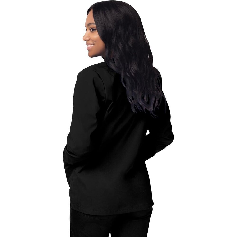 Medical Scrubs Women Warm Up Jacket Cotton Polyester Black XS - Picture 2 of 8